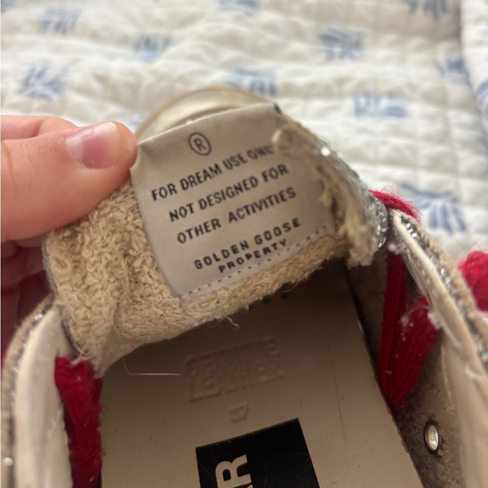 Golden Goose Silver Glitter Sneakers with Blue Star and Red Laces - Picture 4 of 4